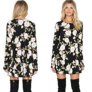 Show Me Your MuMu Black & Pink Floral Bohemian Tyler Tunic Dress Size Small